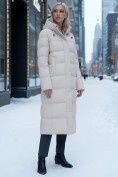 Оптом Пальто утепленное стеганное зимнее с капюшоном женское бежевого цвета 9627B, фото 4