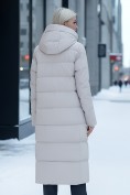 Оптом Пальто утепленное стеганное зимнее с капюшоном женское бежевого цвета 9627B, фото 2