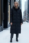 Оптом Пальто утепленное стеганное зимнее с капюшоном женское черного цвета 9627Ch, фото 4