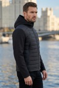 Оптом Куртка мужская гибридная стёганая с капюшоном с графеновой подкладкой черного цвета 9627_1Ch, фото 2