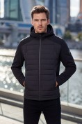 Оптом Куртка мужская гибридная стёганая с капюшоном с графеновой подкладкой черного цвета 9627_1Ch
