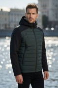 Оптом Куртка мужская гибридная стёганая с капюшоном с графеновой подкладкой цвета хаки 9627_1Kh