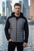 Оптом Куртка мужская гибридная стёганая с капюшоном с графеновой подкладкой серого цвета 9627_1Sr