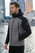 Оптом Куртка мужская гибридная стёганая с капюшоном с графеновой подкладкой серого цвета 9627_1Sr, фото 2