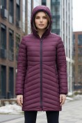 Оптом Куртка женская удлинённая стёганая с капюшоном и графеновой подкладкой бордового цвета 9628_1Bo, фото 5