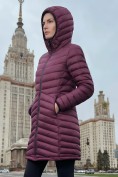 Оптом Куртка женская удлинённая стёганая с капюшоном и графеновой подкладкой бордового цвета 9628_1Bo, фото 4