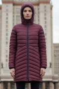 Оптом Куртка женская удлинённая стёганая с капюшоном и графеновой подкладкой бордового цвета 9628_1Bo, фото 3