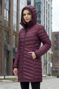 Оптом Куртка женская удлинённая стёганая с капюшоном и графеновой подкладкой бордового цвета 9628_1Bo