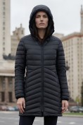 Оптом Куртка женская удлинённая стёганая с капюшоном и графеновой подкладкой черного цвета 9628_1Ch