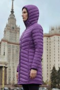 Оптом Куртка женская удлинённая стёганая с капюшоном и графеновой подкладкой фиолетового цвета 9628_1F, фото 3