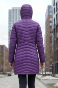 Оптом Куртка женская удлинённая стёганая с капюшоном и графеновой подкладкой фиолетового цвета 9628_1F, фото 2