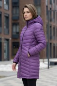 Оптом Куртка женская удлинённая стёганая с капюшоном и графеновой подкладкой фиолетового цвета 9628_1F