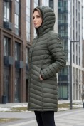 Оптом Куртка женская удлинённая стёганая с капюшоном и графеновой подкладкой цвета хаки 9628_1Kh, фото 5