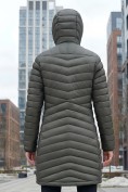 Оптом Куртка женская удлинённая стёганая с капюшоном и графеновой подкладкой цвета хаки 9628_1Kh, фото 6