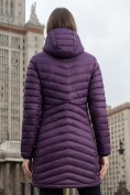 Оптом Куртка женская удлинённая стёганая с капюшоном и графеновой подкладкой темно-фиолетового цвета 9628_1TF, фото 6