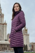 Оптом Куртка женская удлинённая стёганая с капюшоном и графеновой подкладкой темно-фиолетового цвета 9628_1TF, фото 2