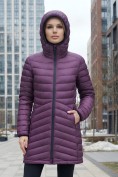 Оптом Куртка женская удлинённая стёганая с капюшоном и графеновой подкладкой темно-фиолетового цвета 9628_1TF, фото 5