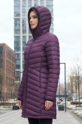Оптом Куртка женская удлинённая стёганая с капюшоном и графеновой подкладкой темно-фиолетового цвета 9628_1TF, фото 4