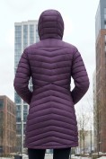 Оптом Куртка женская удлинённая стёганая с капюшоном и графеновой подкладкой темно-фиолетового цвета 9628_1TF, фото 3