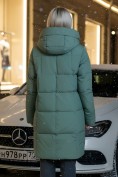 Оптом Куртка зимняя женская с капюшоном удлиненная стеганная зеленого цвета 9629Z, фото 3
