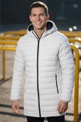 Оптом Куртка мужская удлинённая стёганая с капюшоном и графеновой подкладкой бежевого цвета 9629_1B, фото 4