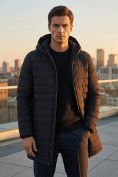 Оптом Куртка мужская удлинённая стёганая с капюшоном и графеновой подкладкой черного цвета 9629_1Ch
