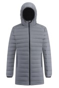 Оптом Куртка мужская удлинённая стёганая с капюшоном и графеновой подкладкой серого цвета 9629_1Sr