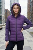 Оптом Куртка женская гибридная стёганая с капюшоном с графеновой подкладкой фиолетового цвета 9630_1F