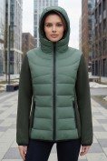 Оптом Куртка женская гибридная стёганая с капюшоном с графеновой подкладкой цвета хаки 9630_1Kh