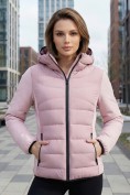 Оптом Куртка женская гибридная стёганая с капюшоном с графеновой подкладкой розового цвета 9630_1R