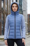 Оптом Куртка женская гибридная стёганая с капюшоном с графеновой подкладкой синего цвета 9630_1S