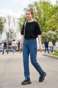 Оптом Женские брюки из софтшелла с флисом и регулировкой талии синего цвета 9634_1S