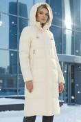 Оптом Пальто утепленное стеганное зимнее с капюшоном женское светло-бежевого цвета 9636_1SB, фото 2