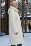 Оптом Пальто утепленное стеганное зимнее с капюшоном женское бежевого цвета 9639B, фото 3