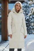 Оптом Пальто утепленное стеганное зимнее с капюшоном женское бежевого цвета 9639B, фото 2