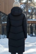 Оптом Пальто утепленное стеганное зимнее с капюшоном женское черного цвета 9639Ch, фото 4