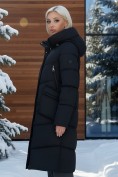 Оптом Пальто утепленное стеганное зимнее с капюшоном женское черного цвета 9639Ch, фото 3