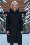 Оптом Пальто утепленное стеганное зимнее с капюшоном женское черного цвета 9639Ch, фото 2