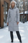 Оптом Пальто утепленное стеганное зимнее с капюшоном женское серого цвета 9639Sr, фото 4