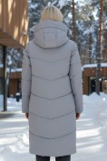 Оптом Пальто утепленное стеганное зимнее с капюшоном женское серого цвета 9639Sr, фото 3