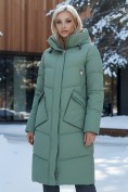 Оптом Пальто утепленное стеганное зимнее с капюшоном женское зеленого цвета 9639Z