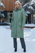 Оптом Пальто утепленное стеганное зимнее с капюшоном женское зеленого цвета 9639Z, фото 4
