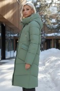 Оптом Пальто утепленное стеганное зимнее с капюшоном женское зеленого цвета 9639Z, фото 3