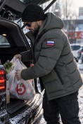 Оптом Мужская зимняя стёганая куртка с графеновой подкладкой цвета хаки 9651Kh, фото 2