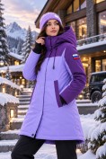 Оптом Женская зимняя парка с графеновой подкладкой фиолетового цвета 9658F, фото 2