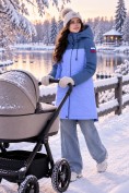 Оптом Женская зимняя парка с графеновой подкладкой синего цвета 9658S, фото 4