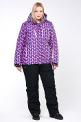 Оптом Костюм горнолыжный женский большого размера фиолетового цвета 018112F в Волгоградке, фото 11